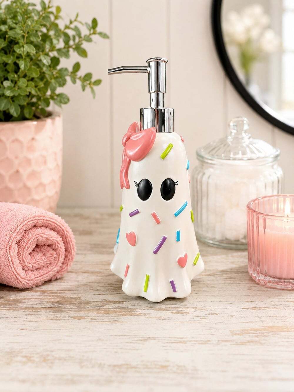 New Pastel Ghost W/ Sprinkles Halloween Soap Dispenser Spooky Decoration